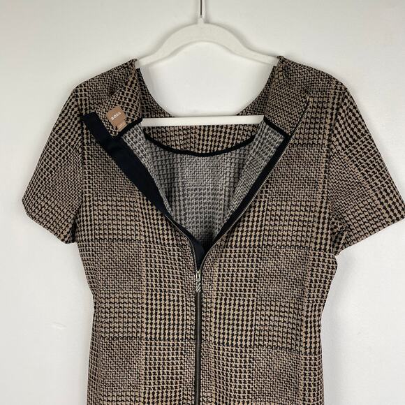 Hugo Boss Dixetta Sheath Midi Dress Brown Black Houndstooth US 8 Short Sleeve - Picture 14 of 16